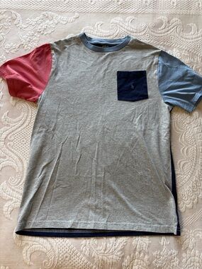 Polo by Ralph Lauren Gray Colorblock Tee with Red & Blue Sleeves Y XL casual